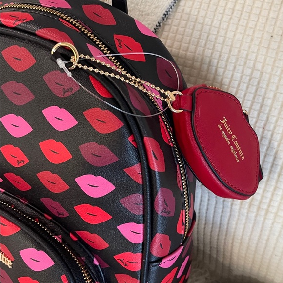 Juicy Couture Black Backpack with Pink and Red Lips - Picture 2 of 4